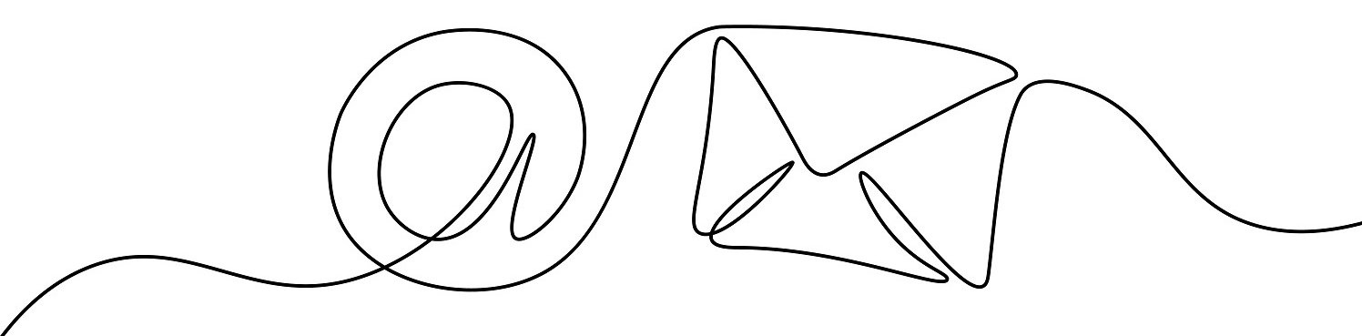 Ein mit einem durchgehenden Strich gezeichnete Symbole: @-Zeichen und ein Briefumschlag nebeneinander.