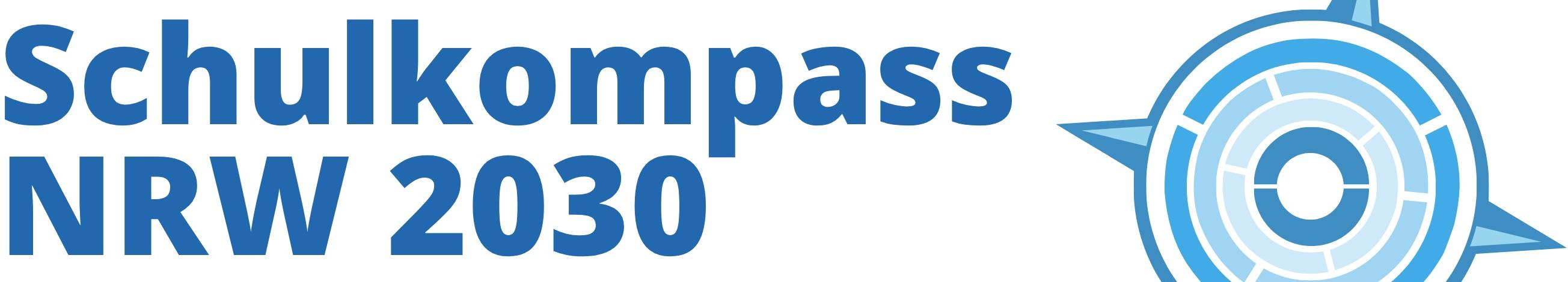 Grafische Darstellung eines Kompasses, daneben der Text "Schulkompass NRW 2030"