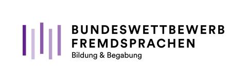 Schriftzug "Bundeswettbewerb Fremdsprachen - Bildung & Begabung", daneben ein grafisches Element aus senkrecht parallel verlaufenden Linien, auf die mittig links eine waagerechte Linie zuläuft.