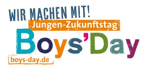 Logo mit dem Schriftzug "Wir machen mit! - Boys' Day - Jungen-Zukunftstag - gils-day.de"