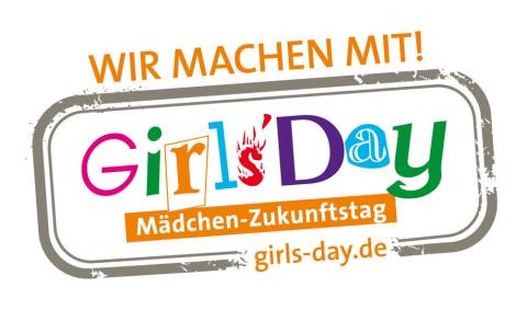 Logo mit dem Schriftzug "Wir machen mit! - Girls' Day - Mädchen-Zukunftstag - gils-day.de"