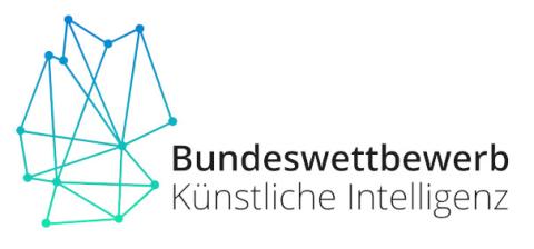 Logo aus einer reduzierten grafischen Darstellung der Umrisse Deutschlands und dem Schriftzug "Bundeswettbewerb Künstliche Intelligenz"