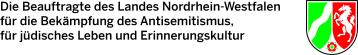 NRW-Landeswappen mit dem Schriftzug "Die Beauftragte des Landes Nordrhein-Westfalen für die Bekämpfung des Antisemitismus, für jüdisches Leben und Erinnerungskultur"