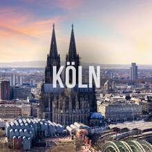 Stadtansicht Köln mit überblendetem Schriftzug "Köln"