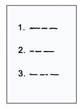 Grafische Darstellung eines Blattes mit einer unleserlichen Liste, die mit 1., 2. und 3. gekennzeichnet ist.