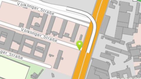 Kartenausschnitt mit dem Standort des Schulministeriums, Völklinger Straße 49 in Düsseldorf