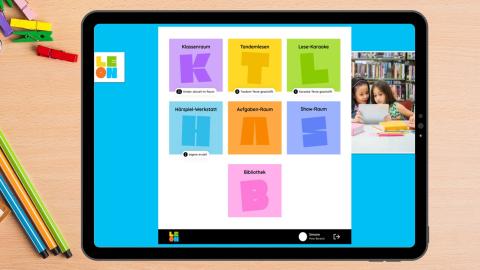 Tablet-Computer liegt auf einem Tisch, auf dem Bildschirm zu sehen ist eine Seite des Web-Portals LeON))