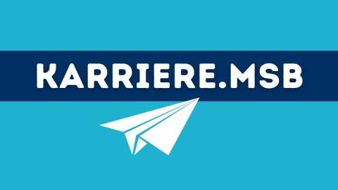 Ein Papierflieger im Comicstil zeigt in Richtung eines Textfeldes mit der Beschriftung "Karriere.MSB"