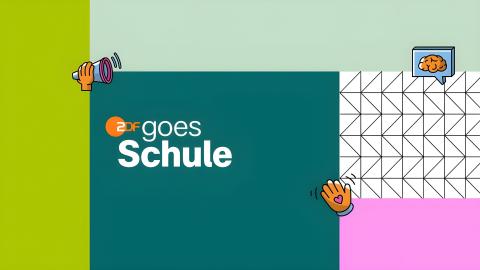 Eine bunte Grafik mit dem Schriftzug "ZDF goes Schule".