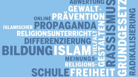 Wortblase rund um das Thema Islamismusprävention