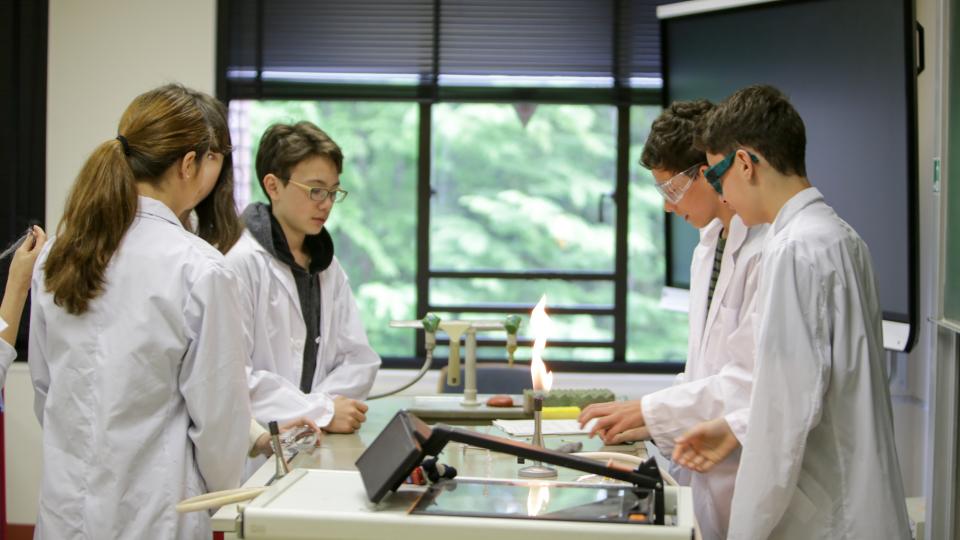 Schülerinnen und Schüler der Deutschen Schule Tokyo Yokohama experimentieren im Naturkundeunterricht