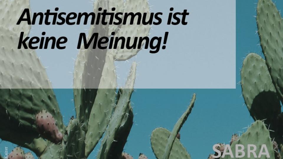 Kaktuspflanzen und Schriftzug "Antisemitismus ist keine Meinung" Kaktuspflanzen und Schriftzug "Antisemitismus ist keine Meinung"