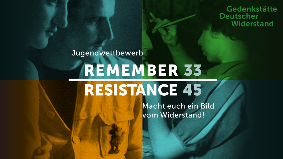 Das Logo des Wettbewerbs Remember Resistance 33-45 zeigt zwei alte Archivbilder Das Logo des Wettbewerbs Remember Resistance 33-45 zeigt zwei alte Archivbilder