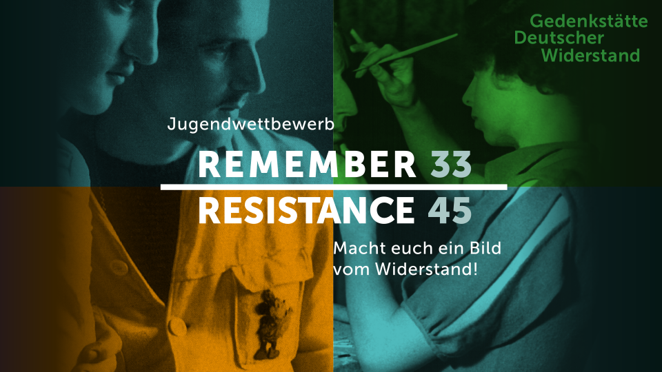 Das Logo des Wettbewerbs Remember Resistance 33-45 zeigt zwei alte Archivbilder