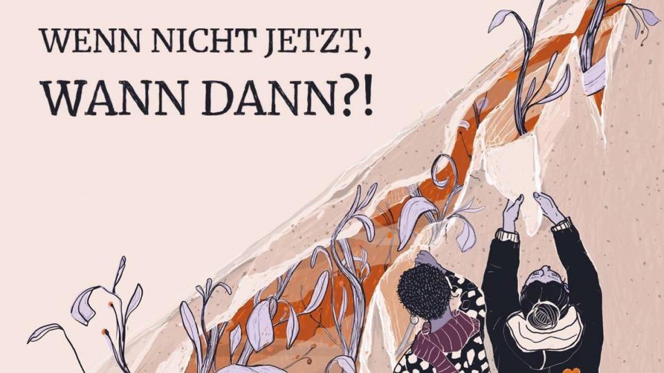 Das gezeichnete Bild zeigt vier Jugendliche, die Pflanzen freilegen und gießen. Das gezeichnete Bild zeigt vier Jugendliche, die Pflanzen freilegen und gießen.