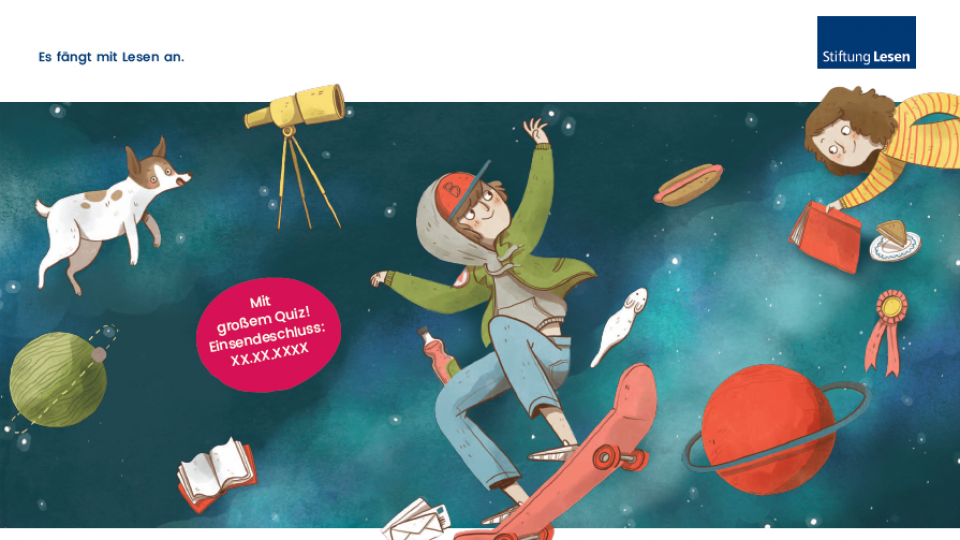 Leo und Lucy im Weltall mit Skateboard Leo und Lucy im Weltall mit Skateboard