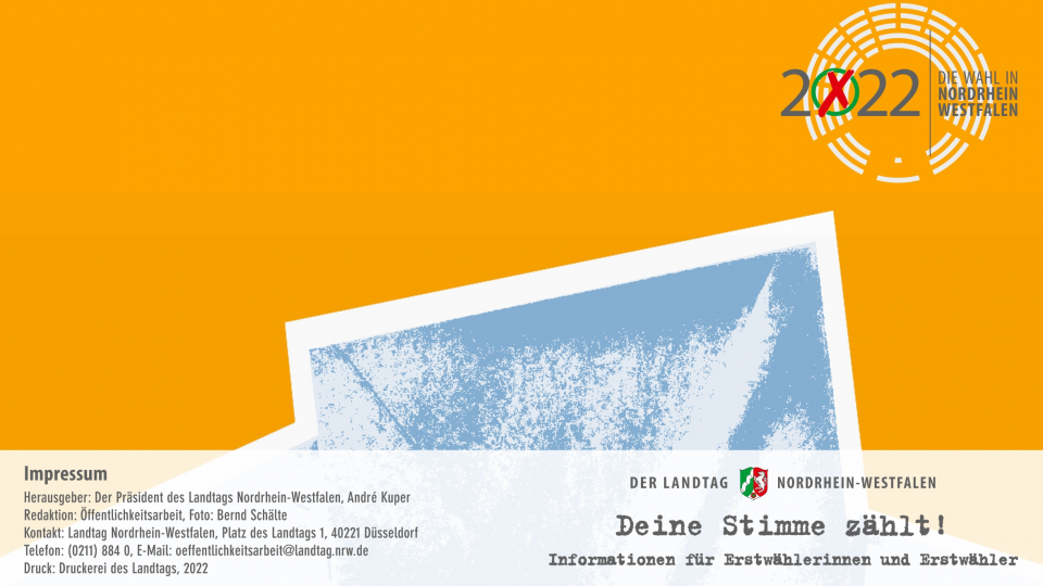 Ausschnitt des Flyers "Deine Stimme zählt!" für Erstwählerinnen und Erstwähler zur Landtagswahl 2022 Ausschnitt des Flyers "Deine Stimme zählt!" für Erstwählerinnen und Erstwähler zur Landtagswahl 2022