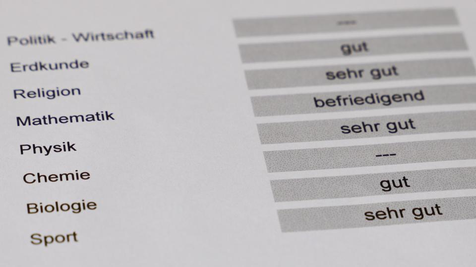 Ausschnitt aus einem Schulzeugnis. Ausschnitt aus einem Schulzeugnis.