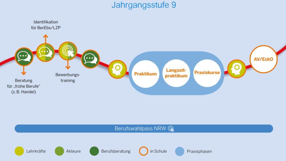 (4)	Neben der Ermittlung und Förderung von Potenzialen und berufsrelevanten Kompetenzen gehören dazu vor allem gezielte Praktika in Betrieben, um verschiedene Berufsfelder zu erkunden und eine kompetente Berufswahl zu ermöglichen. 