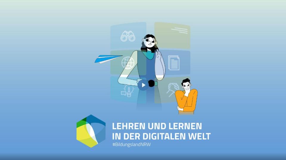 Die Startseite www.lernen-digital.nrw zeigt vereinfacht dargestellt zwei Lehrkräfte und das Motto "Lehren und Lernen in der digitalen Welt". Die Startseite www.lernen-digital.nrw zeigt vereinfacht dargestellt zwei Lehrkräfte und das Motto "Lehren und Lernen in der digitalen Welt".