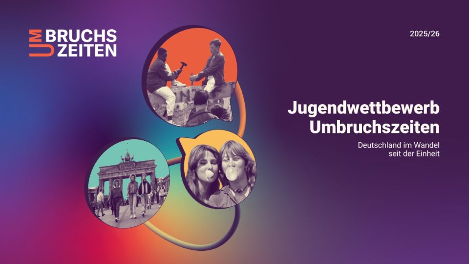 Der Jugendwettbewerb Umbruchszeiten schickt junge Menschen auf Spurensuche in die Zeit der Deutschen Einheit. Der Jugendwettbewerb Umbruchszeiten schickt junge Menschen auf Spurensuche in die Zeit der Deutschen Einheit.