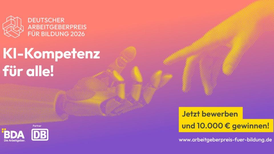Der Deutsche Arbeitgeberpreis für Bildung steht 2026 unter dem Motto "KI-Kompetenz für alle!".