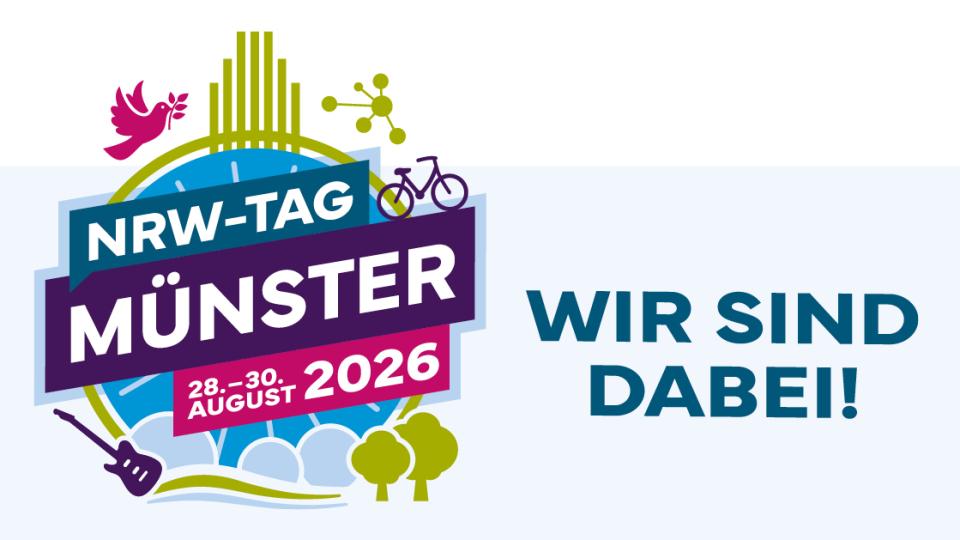 Logo mit dem Schriftzug NRW Tag Münster - 28. - 30. August 2026 - Wir sind dabei!