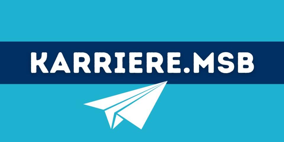 Ein Papierflieger im Comicstil zeigt in Richtung eines Textfeldes mit der Beschriftung "Karriere.MSB"