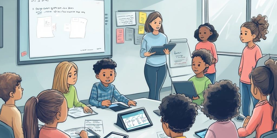 Schülerinnen und Schüler arbeiten im Unterricht mit KI-Agenten.