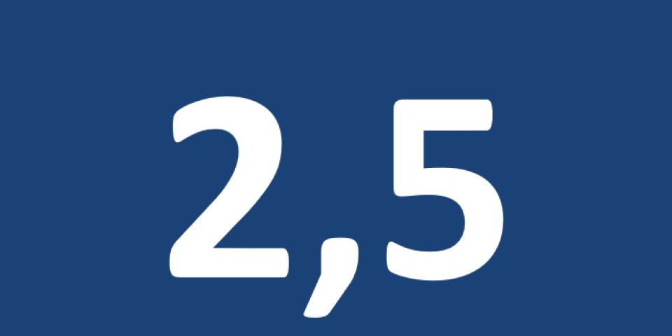 Die Zahl 2,5 in weißer Schrift auf blauem Grund.