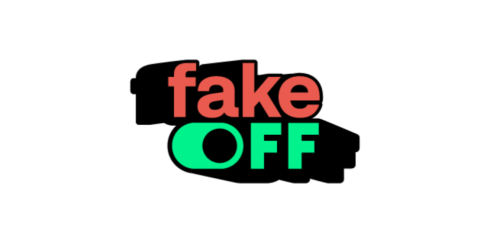 Das Logo der Initiative fakeOFF ist ein Schriftzug. Das O sieht wie ein Schieberegler aus.