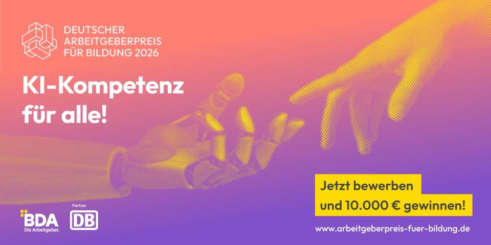 Der Deutsche Arbeitgeberpreis für Bildung steht 2026 unter dem Motto "KI-Kompetenz für alle!".