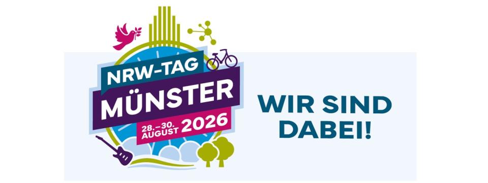 Logo mit dem Schriftzug NRW Tag Münster - 28. - 30. August 2026 - Wir sind dabei!