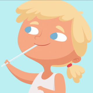 Animiertes Bild eines Mädchens, das einen Lolli-Tests durchführt