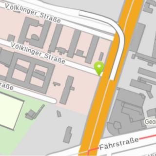 Kartenausschnitt mit dem Standort des Schulministeriums, Völklinger Straße 49 in Düsseldorf