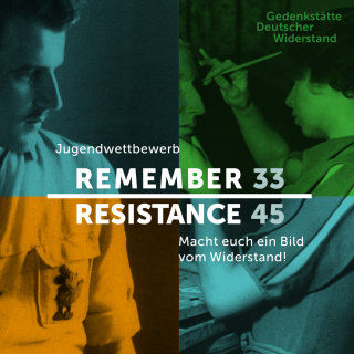 Das Logo des Wettbewerbs Remember Resistance 33-45 zeigt zwei alte Archivbilder