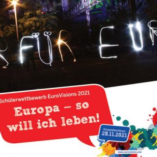 Plakatmotiv des Wettbewerbs "EuroVisions" mit dem Schriftzug "Wir für Europa"