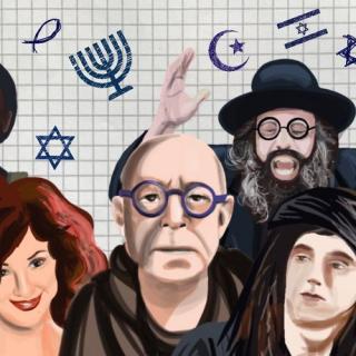 Verschiedene bekannte Persönlichkeiten jüdischen Glaubens werden ikonisch abgebildet.