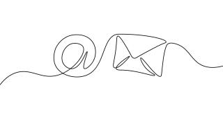 Ein mit einem durchgehenden Strich gezeichnete Symbole: @-Zeichen und ein Briefumschlag nebeneinander.