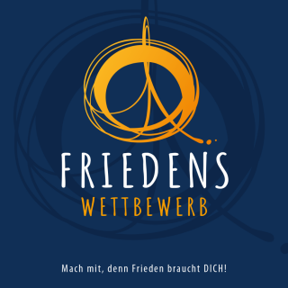 Das Logo des Friedenswettbewerb zeigt einen goldfarbenen Kreis auf dunkelblauem Hintergrund.