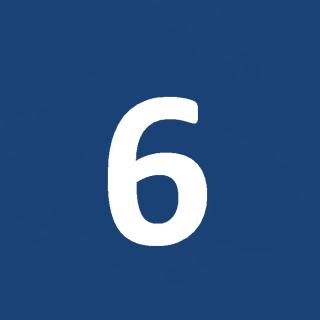 Die Zahl 6 in weißer Schrift auf blauem Grund