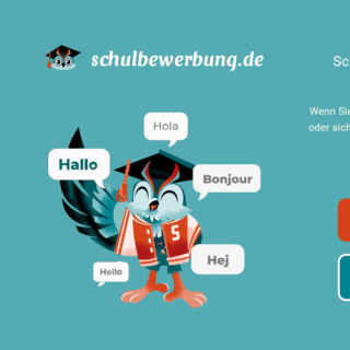 Ausschnitt der Startseite von schulbewerbung.de auf türkisem Hintergrund