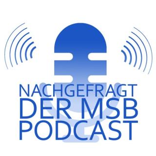 Grafische Darstellung eines Mikrofons, darüber der Schriftzug "Nachgefragt - Der MSB Podcast"