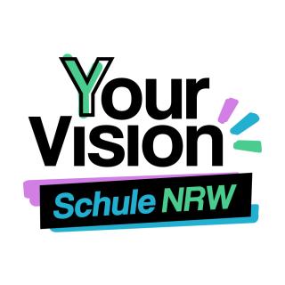 Logo aus dem Schriftzug "Your Vision -Schule NRW - Junge Beteiligung für die Schule von morgen"