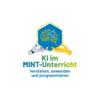 Logo von "KI im MINT-Unterricht. Verstehen, anwenden und programmieren" auf weißem Grund.