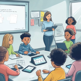 Schülerinnen und Schüler arbeiten im Unterricht mit KI-Agenten.