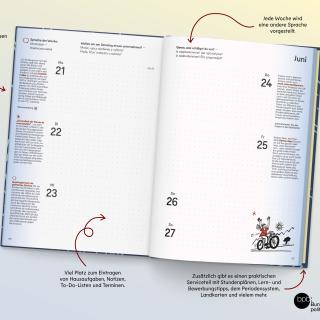 Der Blick in den bpb-Timer 2026/27 zeigt eine Doppelseite mit der Wochenansicht.