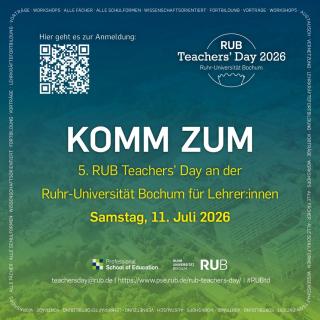Das Plakat lädt Lehrkräfte zum 5. RUB Teachers' Day an der Ruhr-Universität Bochum ein.