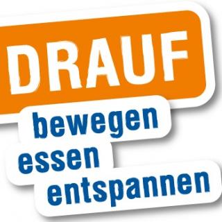 Logo des Projekts "Gut drauf!": Projektname sowie die Worte "bewegen, essen, entspannen.