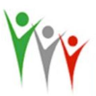  Logo des Landesprogramms Bildung und Gesundheit; Schriftzug und drei stilisierte Personen, die die Arme in die Luft recken.